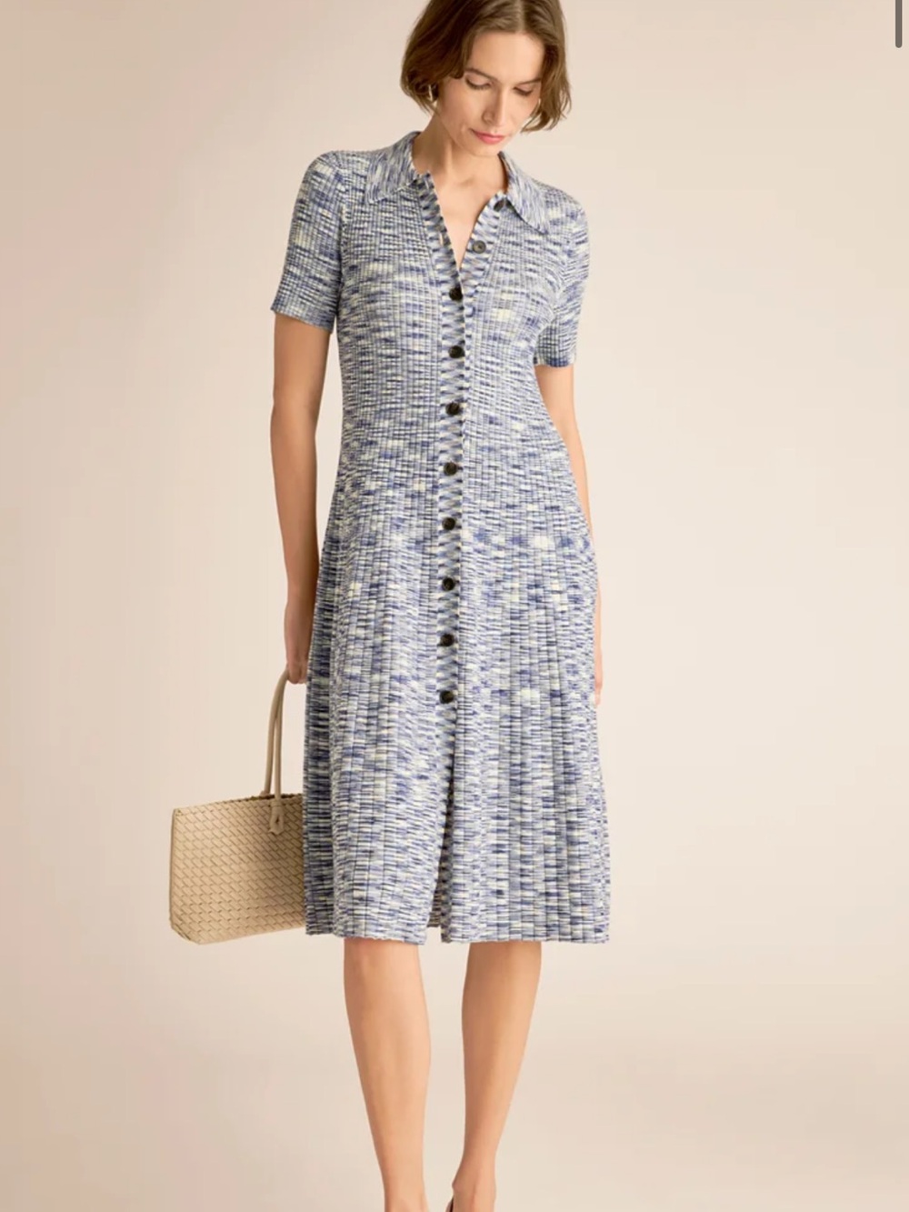 M.M LAFLEUR OSPIA Classic Blue Knit Button-Front Shirt Dress, new size medium